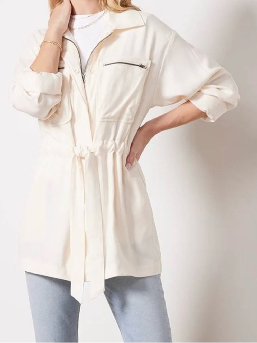 Monrow Canvas Light Safari Full Zip Lyocell Utility Jacket HJO281
Womens Large